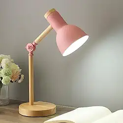 Luminária de Mesa Retrátil com Base de Madeira | Design Moderno, Ajustável e Compacto – Ideal para Escritório e Estudo (Rosa)