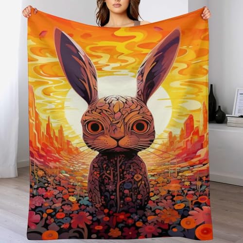 Couverture polaire flannel douce contre le froid couvre-lit léger motif lapin