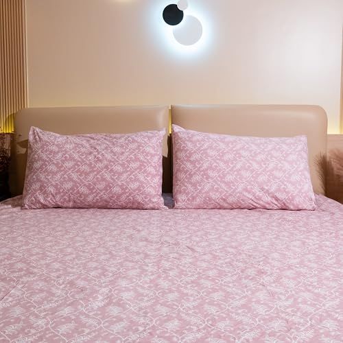 Image of Amazon Brand - Umi Cotton Elastic Fitted Bedsheet, King Size 78x72 Inches, Elastic Fit Bed Sheet, 10 Inch Deep Pocket, Soft Breathable Bedding, Durable Easy Care, with Pillow Cover-Mocha Vines