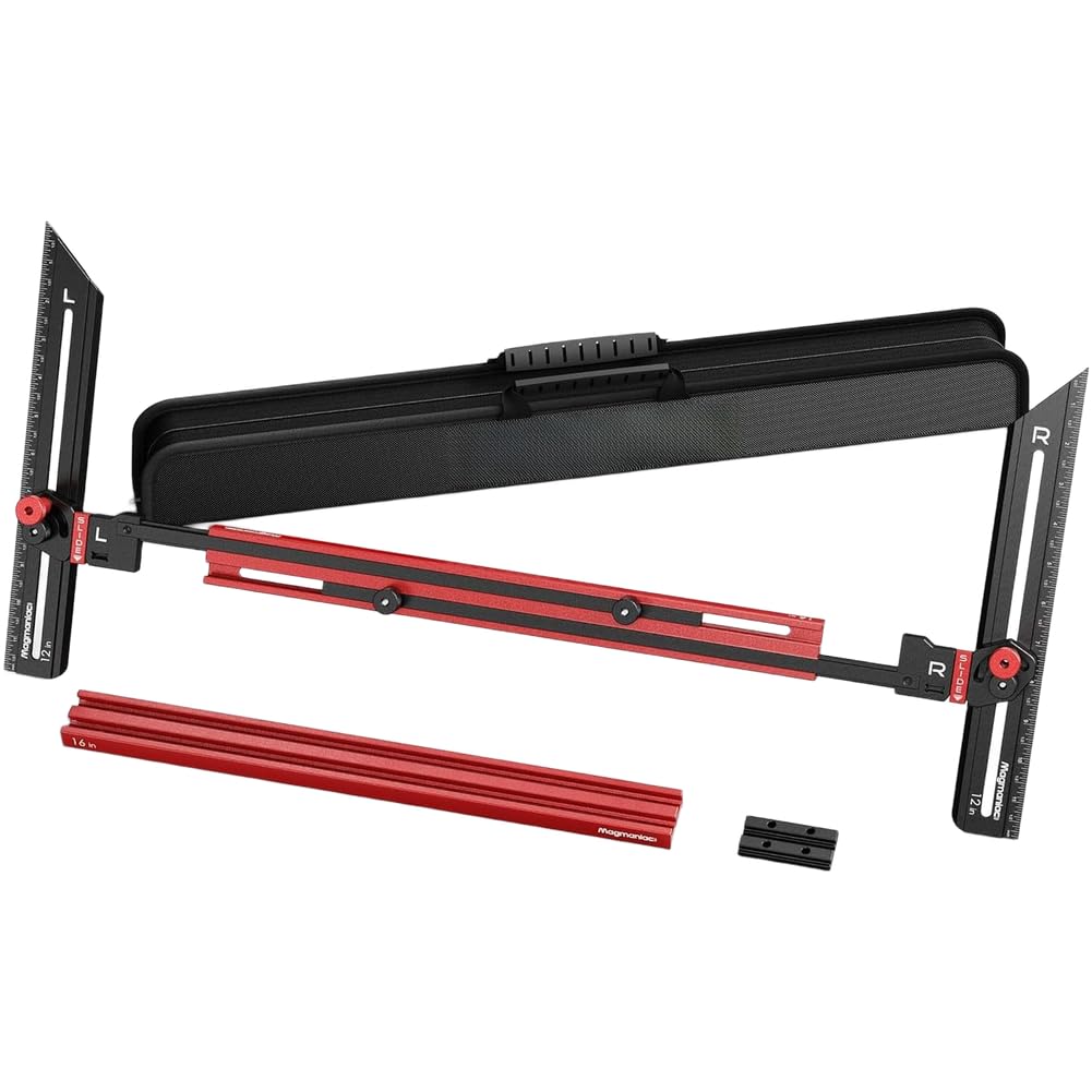 EasyByMall Strumento di misurazione per gradini da 20 a 140 cm, in lega di alluminio, aste regolabili per ristrutturazione domestica, falegnameria, fai da te, blu e rosso