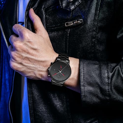 Image of NIBOSI Men's Watches Analog Minimalist Black Dial Watch for Man Business Chronograph Casual Watches Stainless Steel Strap Date