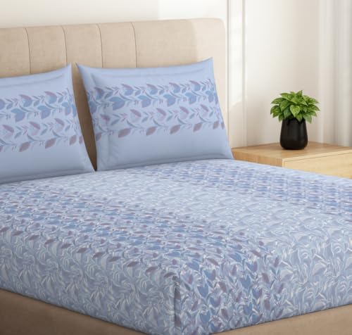 Image of Spaces Welspun Ease 120 TC 100% Cotton Floral Print Double Bedsheet with 2 Pillow Covers - Soft Feel, Easy Care & Skin Friendly - 224X254 Cm - Light Violet