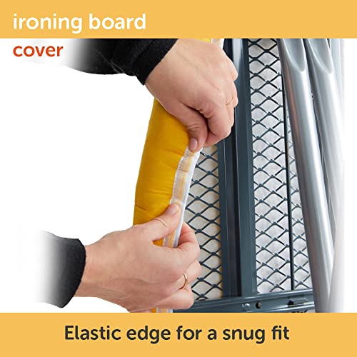 Image of oliso Ironing Board Cover and Pad - 100% Cotton - Standard 15 x 54 | Yellow, 5mm Thick Felt, Scorch Resistant, Wide Elastic Edge, Adjustable Straps, Heat Reflective