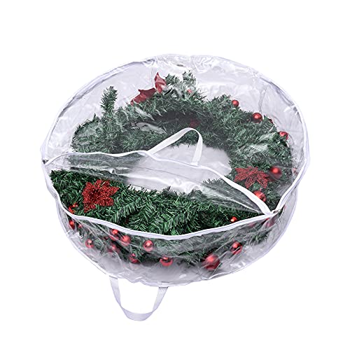 SLDHFE Christmas Wreath Storage Bag,24 inches Clear Everyday Bag,Christmas Wreath Storage Container with Dual Zippered and Reinforced Handles for Easy Holiday Storage (24In-1pcs)