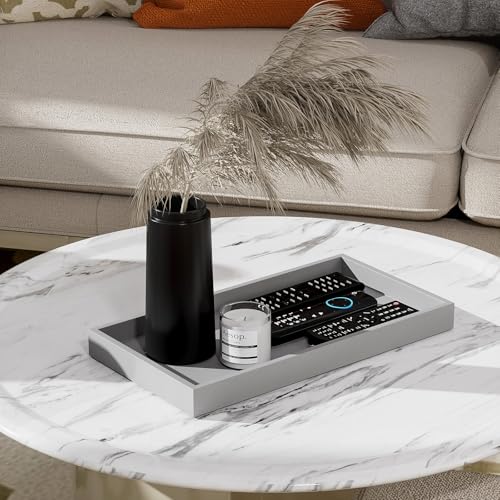 Image of ZHWS Bathroom Vanity Tray for Countertop Perfume Makeup Jewelry Candle Decor, Kitchen Tray for Soap Dispenser Spice Salt, Large Tray for Toilet Tank Paper, Serving Nightstand Silver 13 inchx6.5 inch