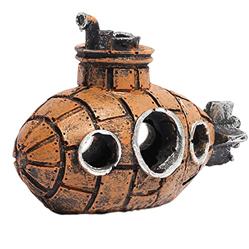 Image of Resin Submarine Aquarium Ornament, Fish Shrimp Hideout Cave Decor | 5.12 x 2.36 x 3.54 in for small tanks; freshwater or saltwater use; compact shelter for small fish and shrimp