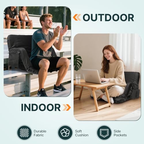 Image of HOPERAN Stadium Seats for Bleachers with Back Support, Half-fold Portable Bleacher Chairs with Back and Cushion, 600D Waterproof Reclining Extra Wide Bleacher Seat for Outdoor Sports
