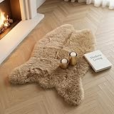 JXLOULAN Faux Lammfell Schaffell Teppich Fell Flauschiger Hellbraun 60x90 cm, Wohnzimmer Schlafzimmer Kinderzimmer Deko Weicher