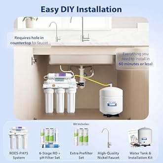 APEC Water Systems ROES-PH75 Essence Series Alkaline Mineral pH+ 75 GPD 6-Stage WQA Certified Ultra Safe Reverse Osmosis Drinking Water Filter System, with Extra High Capacity Pre-Filter Set Stage 1-3