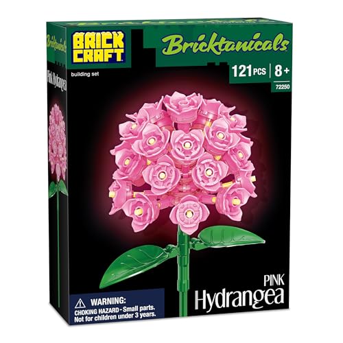 Brickcraft Botanicals Pink Hydrangea Flower Building Bricks Set - Compatible Building Blocks Kit for Adults & Kids - DIY Botanical Collection Home Decor Display Model - Creative STEM Gift Ages 8+