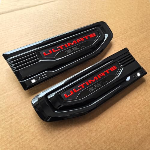Image of 2pack OEM 2019-2026 Ultimate 6.2L V8 Vent Emblem Right Left 3D Nameplate Badge Replacement for Sierra 1500 85158225 85158226 (Gloss Black Red)