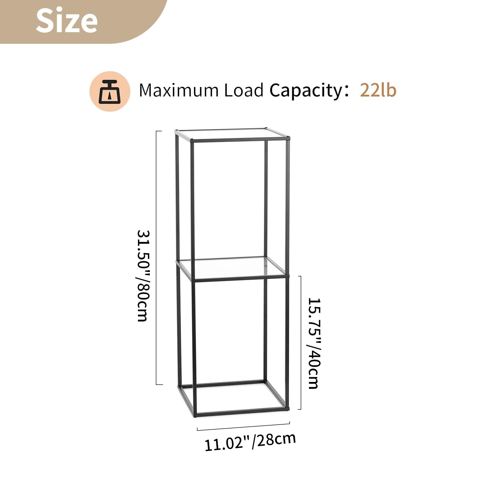 NUPTIO Stojak na rośliny czarny do wnętrza: 2 szt. 80 cm metalowe uchwyty na wazony na kwiaty z 2-poziomowym panelem akrylowym do dekoracji wnętrz - geometryczne elementy centralne na wesela