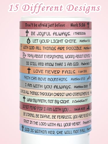 Image of Sureio 15 Pcs Christian Gift Bracelets for Women Men Inspirational Leather Religious Bible Verse God Faith Scripture Bracelet