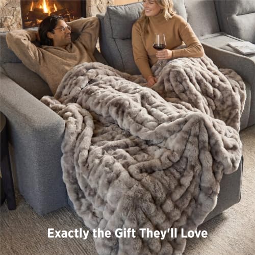 Image of Bedsure GentleSoft Bubble Faux Fur Blankets Queen Size, Fluffy Fuzzy Queen Blanket for Bed, Soft Cozy Faux Fur Bedding for Winter, Thick Warm Plush Bed Cover, Tie-dye Brown, 90x90