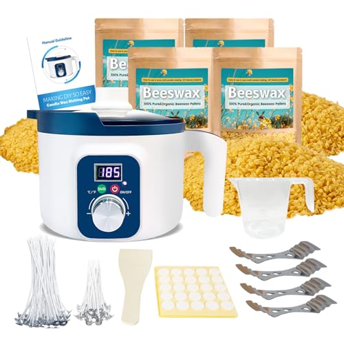 Beeswax Candle Making Kit for Adult, 4lb Wax for Candle Making, Including Organic Beeswax with Digital Wax Melter, Cotton Wick, Wick Stickers