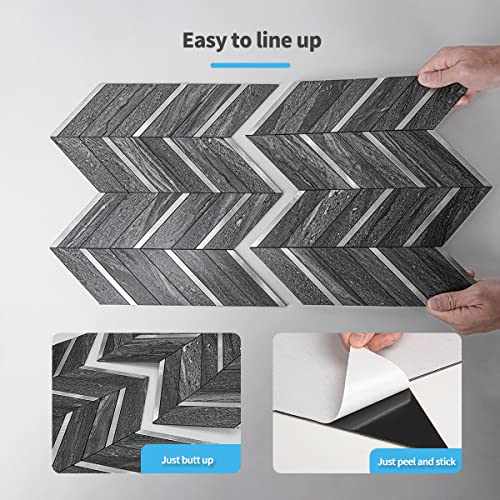 Art3D 10-Sheet Herringbone Peel And Stick Backsplash, Self Adhesive Marble Tiles Stick On Wall Tiles For Kitchen, Bathroom.(Black Marble Mixed Silver Metal) #TOP5