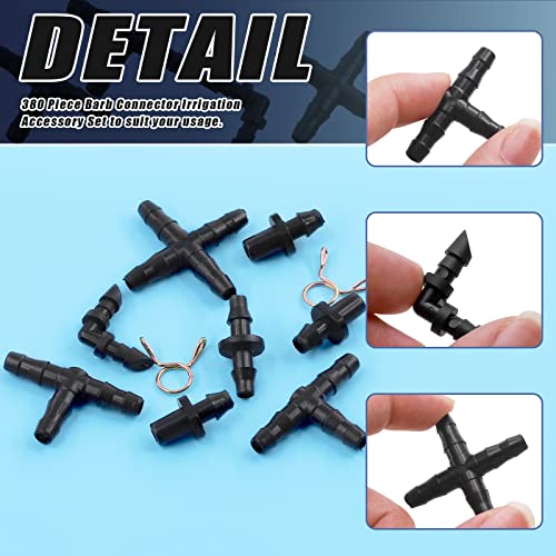 Glarks 380Pcs Barbed Connectors Irrigation Fittings and 7mm Spring Clips Kit for 1/4 Inch Water Hose Connectors - Image 4