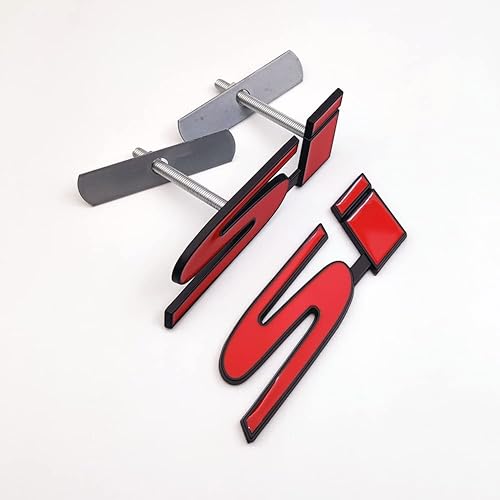 Miniatura 7 de AxleZx 1 emblema de metal negro y rojo para parrilla delantera del automóvil + 1 calcomanía 3D para tapa trasera de carreras, calcomanía deportiva