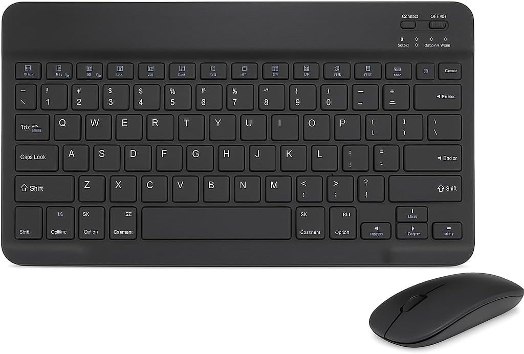 Kit Teclado e Mouse Bluetooth Ultrafino Sem Fio, Portátil e Recarregável E Compatível com Tablets Android, Celular, Smartphone, iPhone, iPad mini Premium