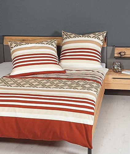 Janine Ropa de cama Davos de 155 x 200 cm + 80 x 80 cm, funda nórdica suave de franela fina, con cremallera, 100% algodón, certificado Öko-Tex, Tabasco naturell