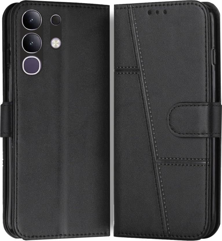Image of for Vivo Y31 Pro 5G / Vivo T4X 5G / iQOO Z10X 5G Flip Cover Leather Finish | Inside TPU with Card Pockets | Wallet Stand | Complete Protection Flip Case Black