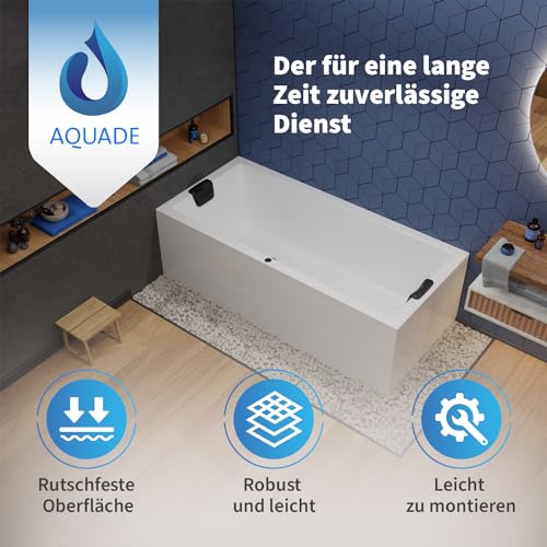AQUADE Acryl Badewanne 190x90 Modell: Ulm - Weiß Badewanne Komplettset 190x90 - Badewannen mit Wannenfüßen + Schürze + Ab-Überlaufgarnitur mit Zulauf + Nackenkissen + Led – Bild 3