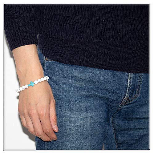 Image of Xusamss Fashion Religious Cross Bracelet 8mm Tiger Eye Turquoise Beads Elastic Bracelet,7 1 /2 wrist