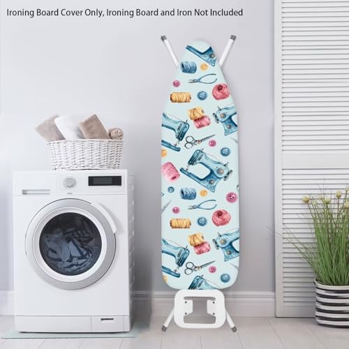 Image of Sewing Machine Art Printed Ironing Board Cover 15X54 inch - Stain-Resistant, Standard Size Iron Board Cover with Hook and Loop Elastic Edge Easy to Install, Heatproof