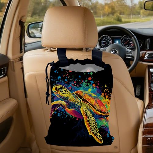 Image of Watercolor Sea Turtle Car Garbage Bag, Small Car Trash Bag Hanging Back of Seat,Drawstring Car Trash Bag with Adjustable Buckle,Car Accessories for Camping Travelling