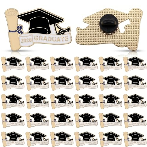 30 Pcs Class of 2026 Gifts Graduation Cap Pins Bulk School Leavers Gifts Year 6 Leavers Gift from Teacher Cap Lapel Badge for Students Graduation Party Favour Souvenirs Colleges High School