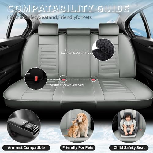 Image of Fit Equinox Premium Leather Car Seat Covers Compatible with Chevy Equinox 2011-2026, Breathable, Wear Resistant, Airbag Compatible, All-Weather Protection & Full Coverage, Full Set Gray