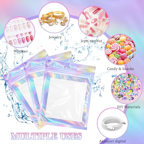 Image of 50 PCS Nails Packaging Bags with Nail Stand for Fake Nail, Holographic Press On Nail Storage Container Nail Art Kit for Diy Design,Nail Cardboards with 2 Double-sided Adhesive Tape Salon Home