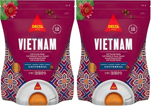 Delta Cafés Origen Vietnam - Café Molido - Mezcla Suave con Trazas de Chocolate - 220 g (Paquete de 2)