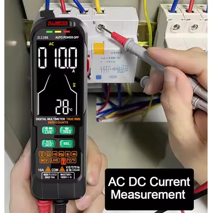 ZLLJMETER ZL128B Multimeter measuring AC current in an electrical circuit