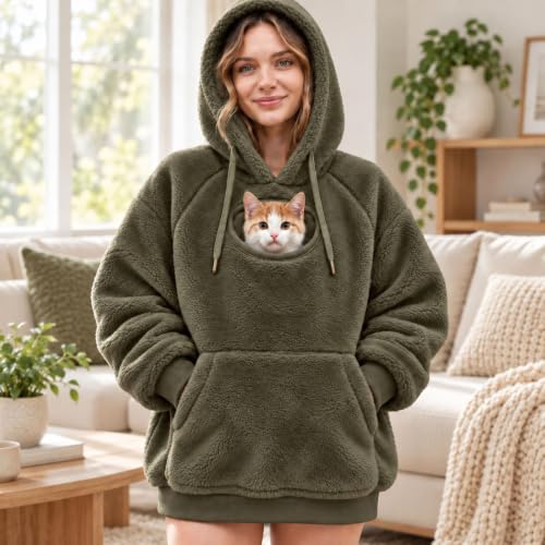 Pet Pouch Hoodie Cat Hoodies with Pouch Fleece Dog Carrier Sweatshirt - image 3
