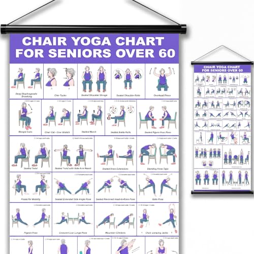 GiftNest Chair Tai Chi & Yoga Workout Chart for Seniors Chair Yoga Wall Chart 31 Poses for Seniors & Beginners Fabric Poster with Hanging Rod & Rope Durable Foldable and Easy to Display in Home or Office Stretching & Mobility Guide