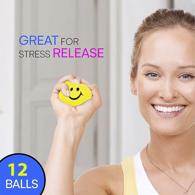 12 Pcs Smiley Ball Set A Soft Foam Toy for Kids,- Happy face Soft Balls Make Perfect Return Gift for Kids and Party Favor Stress Ball Toys 4