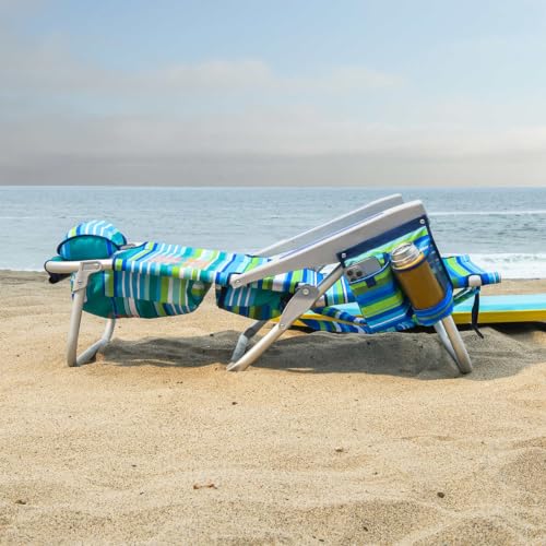 Tommy Bahama 2-Pack Backpack Beach Chair with 5 Positions and Lay Flat Feature (Green Stripes)