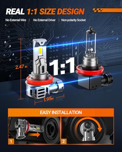 Image of SEALIGHT S1-Pro H11 /H8 /H9 Fog & Light Bulbs, 40000LM 6500K White H11 Lights, 1600FT Beam, IP67 Waterproof with Fan, 2-Pack for ATV /SUV