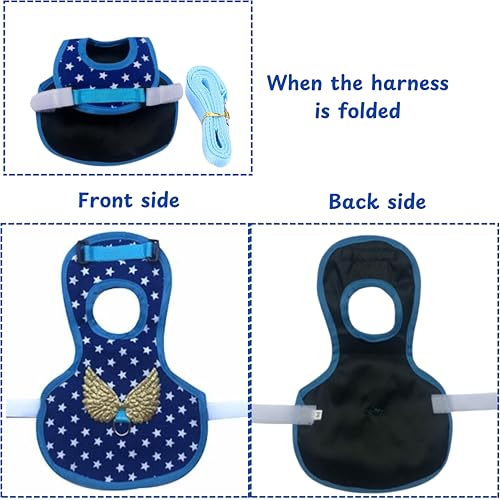 Image of Duck Harness and Leash for Real Ducks with Bowtie Set, Adjustable Walking Harness and Bowties for Real Ducks, Duck Collar for Pet, Leash for Pet Chicken Goose Hens Rooster (M, Blue Star)