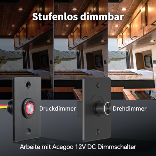 acegoo 6er Set 12V Einbaustrahler Wohnmobil LED Ultra Flach Einbauleuchten Spots Loch 57-64mm 2,5W 215LM Dimmbar Einbauspots Warmweiß für Boot Wohnwagen Möbel Schrank, 3000K Schwarz