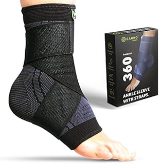 GARNO Ankle Brace Compression Sleeve with Adjustable Straps, Arch Support & Foot Stabilizer, Elastic Wrap for Plantar Fasciitis, Achilles Tendonitis Recovery, Sports Bandage Sock; Men, Women