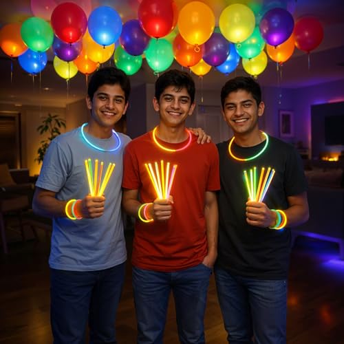 Image of Party Propz Glow Balloons With Glow Sticks - 70 Pcs Glow balloons for birthday decoration | Multicolor Glow-in-the-dark | Glow's Sticks For Kids & Adults | Balloon For Decorations (Latex)