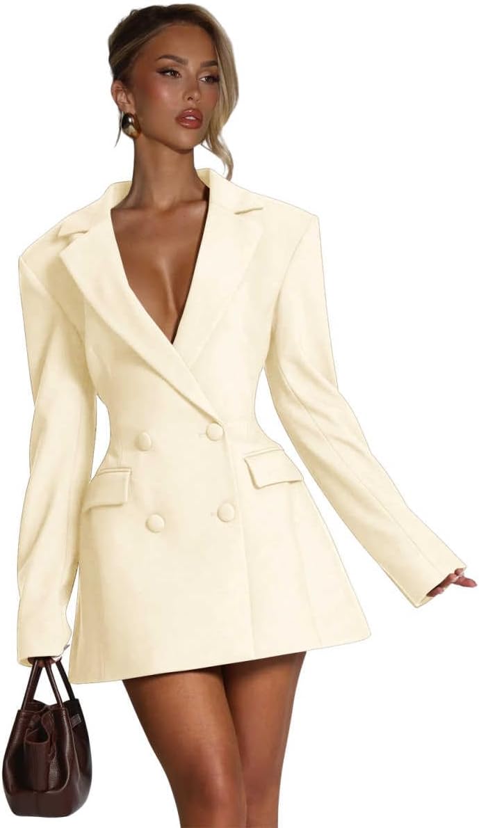 Satin Blazer Dress for Women Notch Lapel Short Bridesmaid Dresses Double Breasted Sexy Womens Blazer Jacket