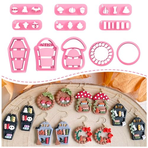 KEOKER Fall and Halloween Polymer Clay Cutters - 11 Shapes for Jewelry and Earrings, Mini Bookshelf Cutter