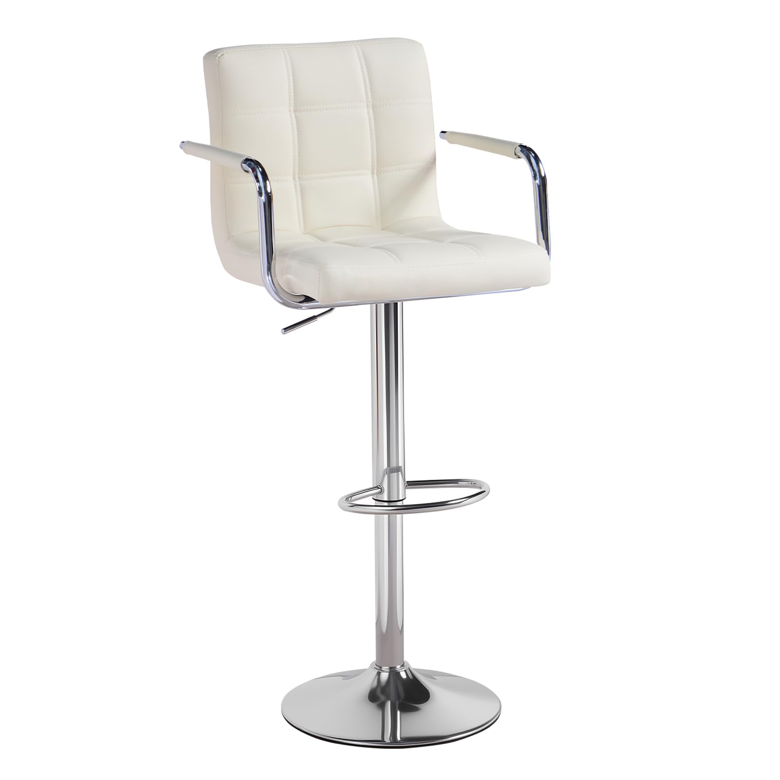 Cuban Bar Chairs with Armrest, Height Adjustable Synthetic Leather 360° Swivel Kitchen Stool with Backrest and Footrest for Breakfast Bar, Counter, Kitchen and Home (Beige)