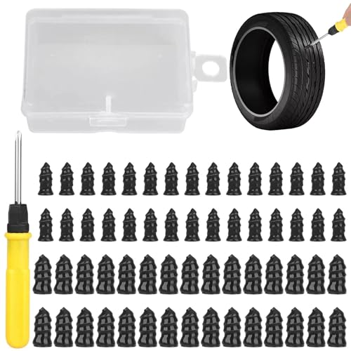 Syengery Kit de réparation de crevaison de pneu, clou de réparation de pneu sous vide,Kit de réparation de crevaison 61 pièces bouchon de pneu sous vide | Kit de patchs pour pneus de voiture, bouchons