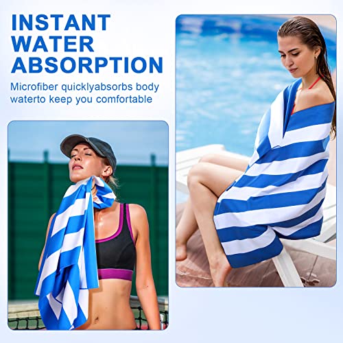 12 Pcs Microfiber Beach Towel Set Sand Free Beach Towel Bulk, 63 X 32 Inch Quick Dry Beach Towel, Extra Large Beach Pool Towels For Adults, Travel Camp Oversized Cabana Towel (Blue Striped) #TOP4