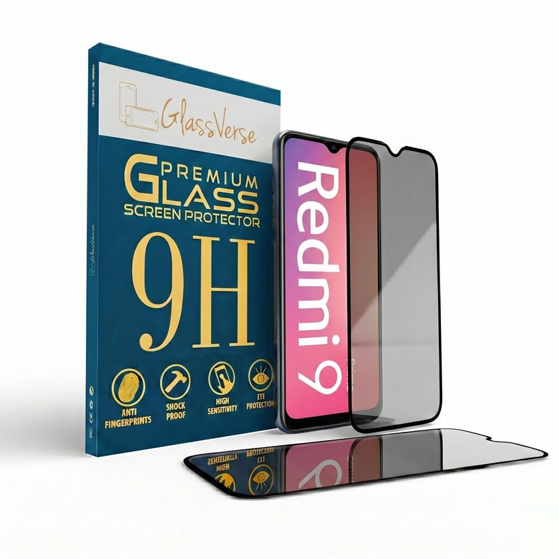 Image of GlassVerse Privacy Tempered Glass for Redmi 9 | Anti Spy Screen Protector, 9H Hardness, Edge to Edge, Case Friendly, Hassle-less Installation Kit Included. (Pack of 2)