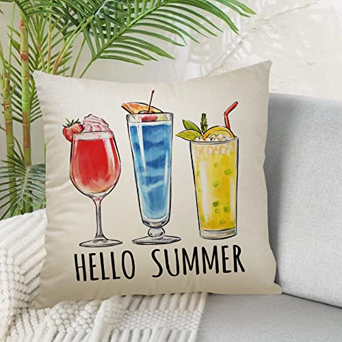 Fahrendom Hello Summer Vibes Gnome Decorative Throw Pillow Cover 18 X 18 Set Of 4, Ice Cream Popsicle Juice Porch Patio Outdoor Pillowcase, Stripes Seasonal Farmhouse Couch Cushion Case Home Decor #TOP5